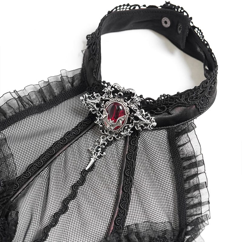 DEVILFASHION Women's Gothic Bat Spider Lace-up Halterneck Dress Black-Red