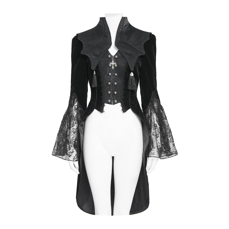 DEVILFASHION Women's Gothic Bat Wing Collar Double-breasted Zip Jacket
