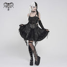 DEVILFASHION Women's Gothic Buckle-up Printed Ruffled Short Skirt