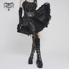 DEVILFASHION Women's Gothic Buckle-up Printed Ruffled Short Skirt