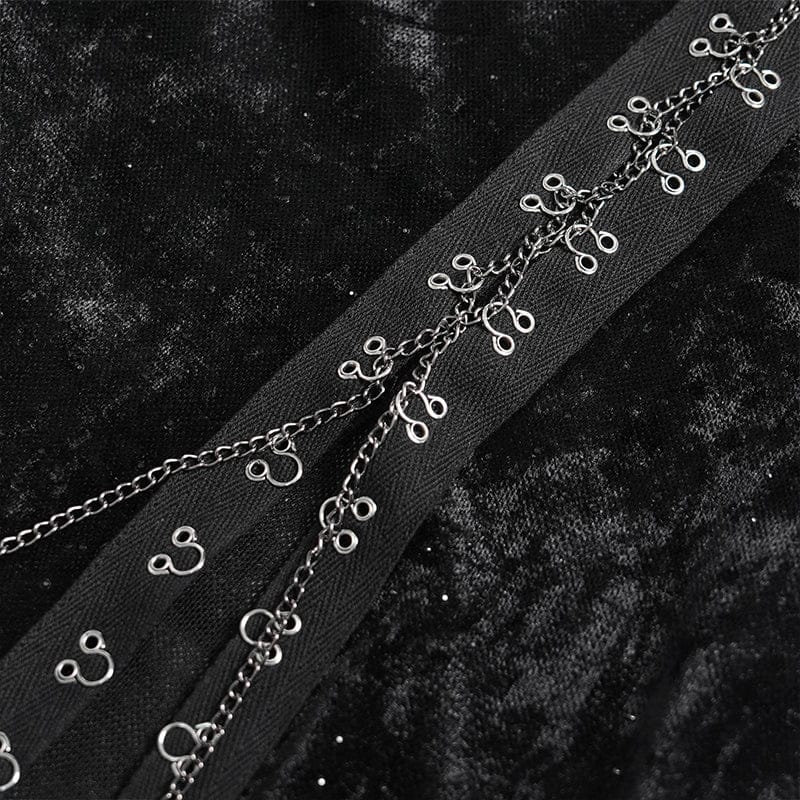 DEVILFASHION Women's Gothic Chained Plunging Split Maxi Dress