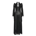 DEVILFASHION Women's Gothic Chained Plunging Split Maxi Dress