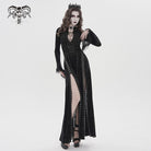 DEVILFASHION Women's Gothic Chained Plunging Split Maxi Dress