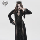 DEVILFASHION Women's Gothic Chained Plunging Split Maxi Dress