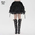 DEVILFASHION Women's Gothic Chained Tassels Layered Short Skirt Black