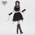 DEVILFASHION Women's Gothic Chained Tassels Layered Short Skirt Black