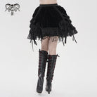 DEVILFASHION Women's Gothic Chained Tassels Layered Short Skirt Black