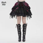 DEVILFASHION Women's Gothic Chained Tassels Layered Short Skirt Black-Red