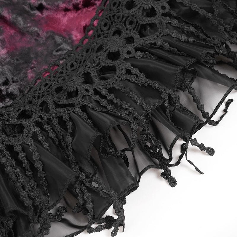 DEVILFASHION Women's Gothic Chained Tassels Layered Short Skirt Black-Red