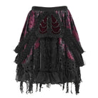 DEVILFASHION Women's Gothic Chained Tassels Layered Short Skirt Black-Red