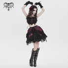 DEVILFASHION Women's Gothic Chained Tassels Layered Short Skirt Black-Red
