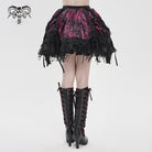 DEVILFASHION Women's Gothic Chained Tassels Layered Short Skirt Black-Red