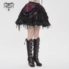 DEVILFASHION Women's Gothic Chained Tassels Layered Short Skirt Black-Red