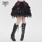 DEVILFASHION Women's Gothic Chained Tassels Layered Short Skirt Black-Red