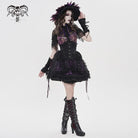 DEVILFASHION Women's Gothic Floral Stand Collar Short Sleeved Mesh Shirt