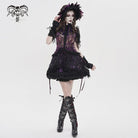 DEVILFASHION Women's Gothic Floral Stand Collar Short Sleeved Mesh Shirt