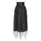 DEVILFASHION Women's Gothic Irregular Mesh Printed Lace-up Long Skirt