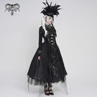 DEVILFASHION Women's Gothic Irregular Mesh Printed Lace-up Long Skirt