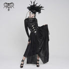 DEVILFASHION Women's Gothic Irregular Mesh Printed Lace-up Long Skirt