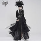 DEVILFASHION Women's Gothic Irregular Mesh Printed Lace-up Long Skirt