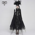 DEVILFASHION Women's Gothic Irregular Mesh Printed Lace-up Long Skirt