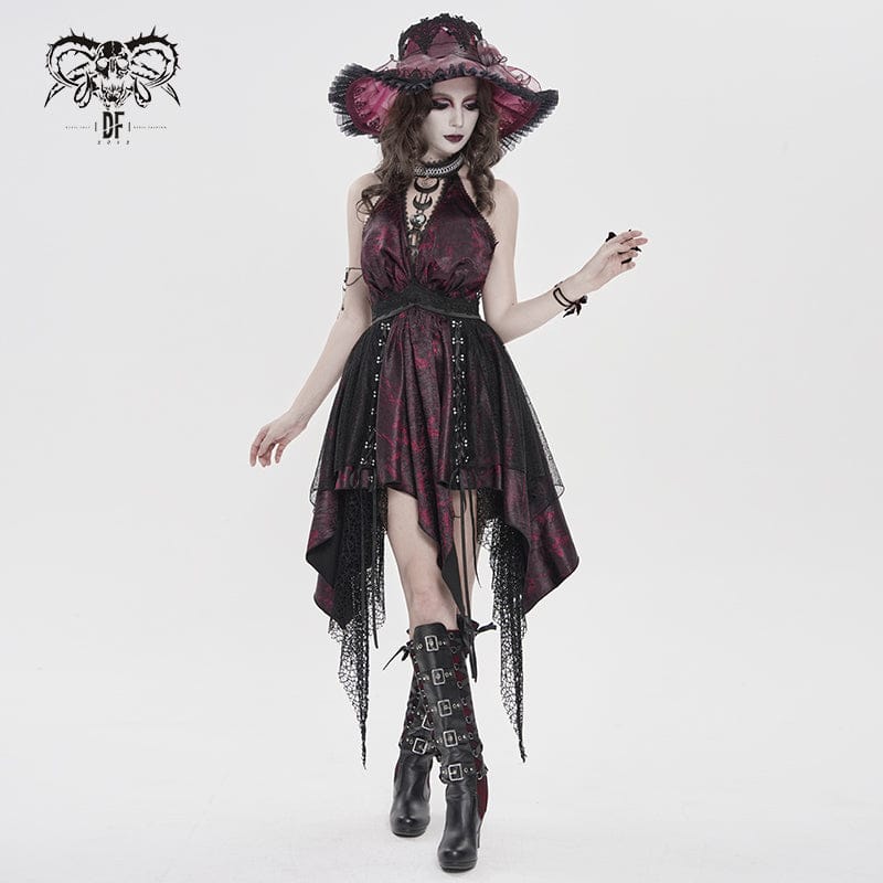 DEVILFASHION Women's Gothic Irregular Plunging Tassels Halterneck Dress