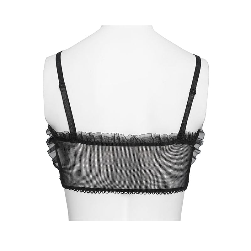 DEVILFASHION Women's Gothic Lace Ruffled Ruched Bustier Black