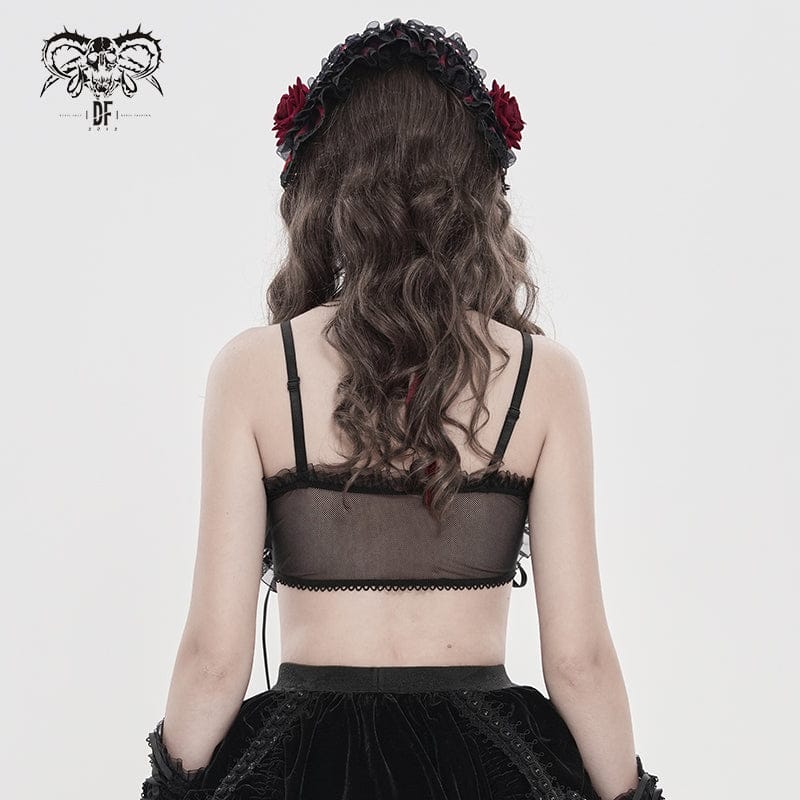 DEVILFASHION Women's Gothic Lace Ruffled Ruched Bustier Black