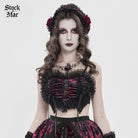 DEVILFASHION Women's Gothic Lace Ruffled Ruched Bustier Black-Red