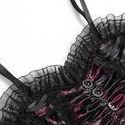 DEVILFASHION Women's Gothic Lace Ruffled Ruched Bustier Black-Red