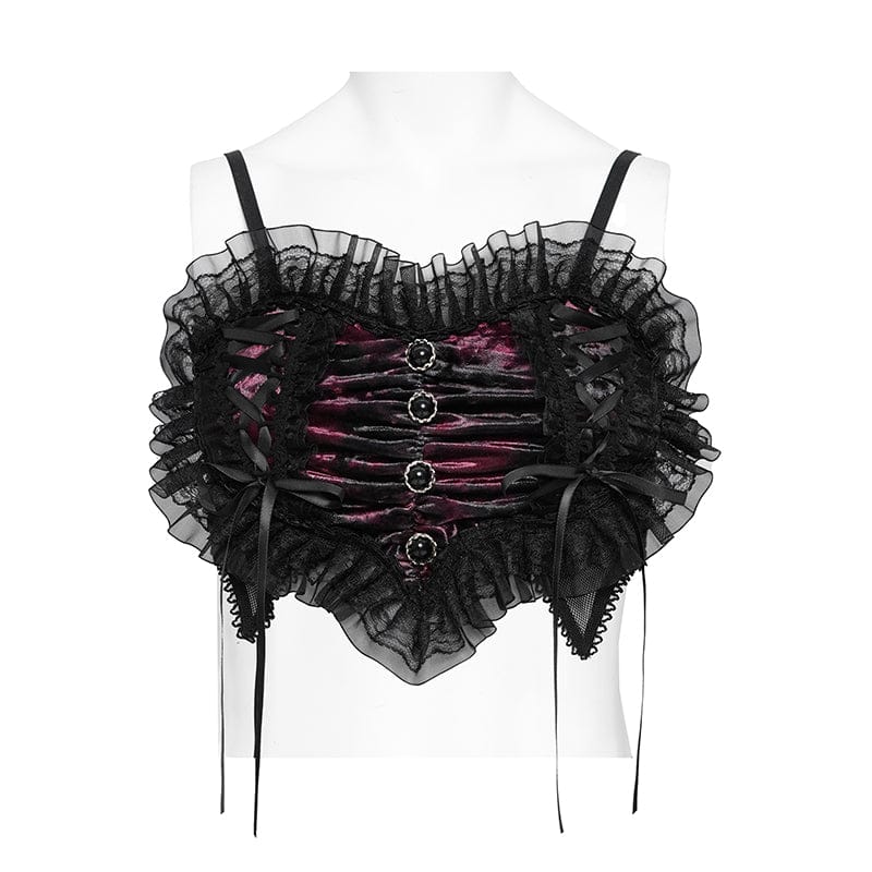 DEVILFASHION Women's Gothic Lace Ruffled Ruched Bustier Black-Red