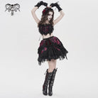 DEVILFASHION Women's Gothic Lace Ruffled Ruched Bustier Black-Red