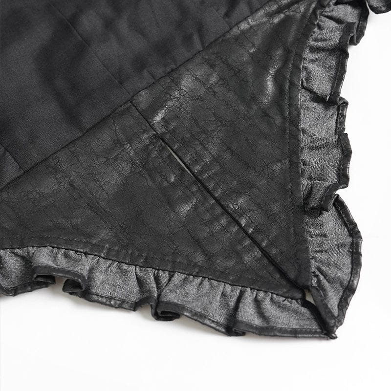 DEVILFASHION Women's Gothic Lace-up Zip Swallow-tailed Vest Black