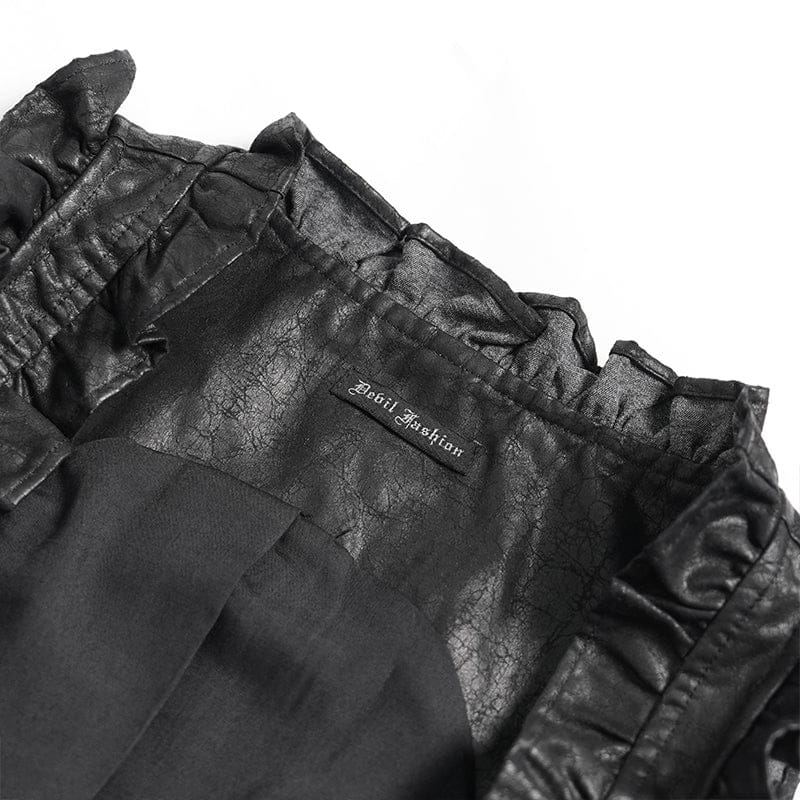 DEVILFASHION Women's Gothic Lace-up Zip Swallow-tailed Vest Black