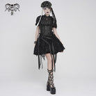 DEVILFASHION Women's Gothic Lace-up Zip Swallow-tailed Vest Black