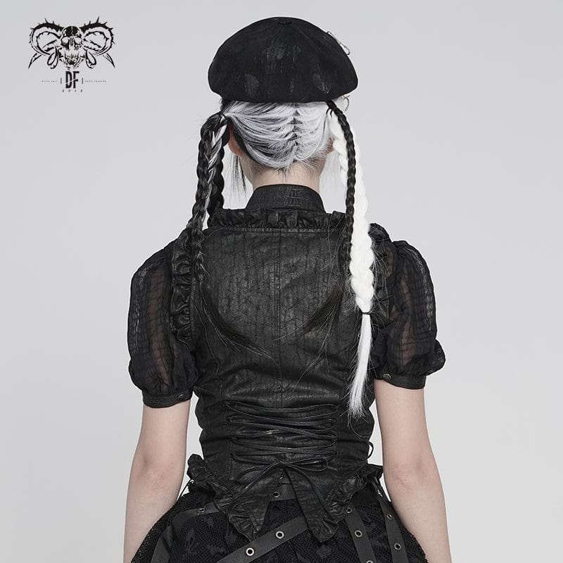 トップス Devil'n Bass Lace-up Zip Gimmick Vest Women's Steampunk Lace-up Zip Swallow-tailed Vest Black – Punk Design
