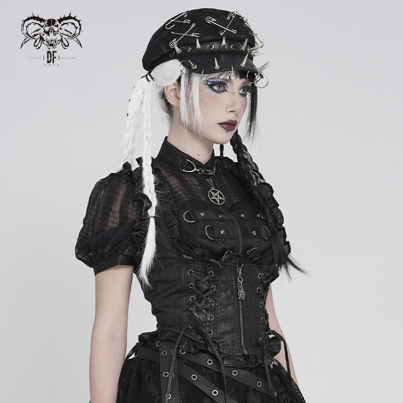 ゴシック ブラックメタル Moonspellセット ヘヴィメタル Women's Steampunk Lace-up Zip Swallow-tailed Vest Black – Punk Design