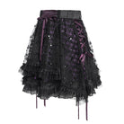 DEVILFASHION Women's Gothic Layered Lace-up Plaid Skirt Black-Purple