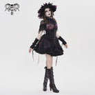 DEVILFASHION Women's Gothic Layered Lace-up Plaid Skirt Black-Purple