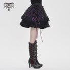 DEVILFASHION Women's Gothic Layered Lace-up Plaid Skirt Black-Purple