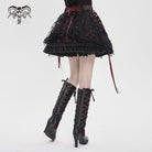DEVILFASHION Women's Gothic Layered Lace-up Plaid Skirt Black-Red