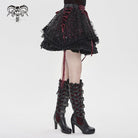 DEVILFASHION Women's Gothic Layered Lace-up Plaid Skirt Black-Red
