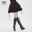 DEVILFASHION Women's Gothic Layered Lace-up Plaid Skirt Black-Red