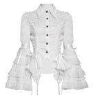 DEVILFASHION Women's Gothic Pinstripe Drawstring Flared Sleeved Shirt White