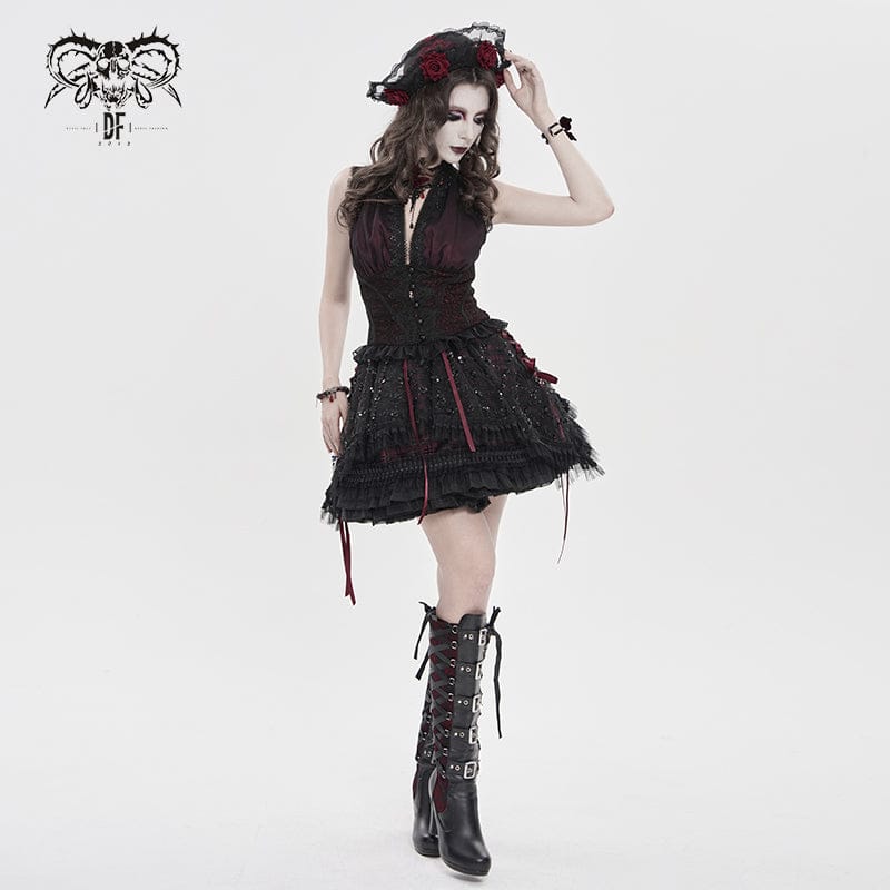 DEVILFASHION Women's Gothic Plunging Cutout Sleeveless Vest