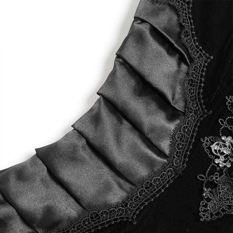 DEVILFASHION Women's Gothic Plunging Pleated Maxi Dress Black