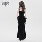 DEVILFASHION Women's Gothic Plunging Pleated Maxi Dress Black