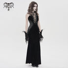 DEVILFASHION Women's Gothic Plunging Pleated Maxi Dress Black