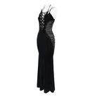 DEVILFASHION Women's Gothic Plunging Pleated Maxi Dress Black
