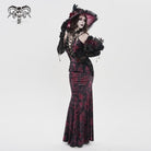 DEVILFASHION Women's Gothic Plunging Pleated Maxi Dress Black-Red